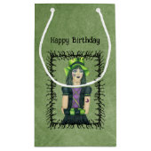 ゴシックガールブラックバーベドブランチフレームグリーン誕生日 スモールペーパーバッグ (裏面)