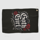 ゴシックガールレッドローズフローラつる植物ブラックゴシック ゴルフタオル (横)