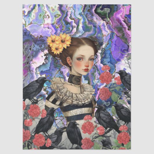 ゴシックガールヴィンテージ花模様&レイヴンデクページ 薄葉紙 (正面)