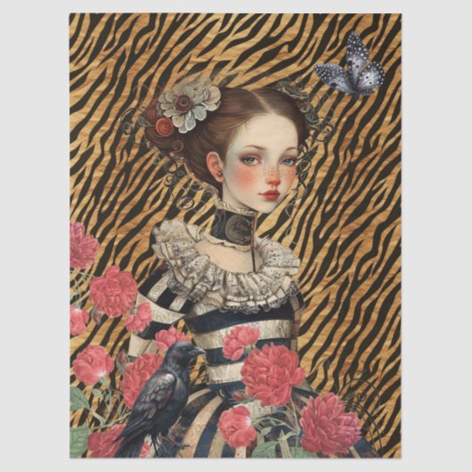 ゴシックガールヴィンテージ花模様&レイヴンデクページ 薄葉紙 (正面)