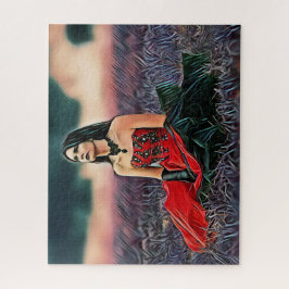 ゴシックガール座ってロマンチックな女性カスタマイズ ジグソーパズル