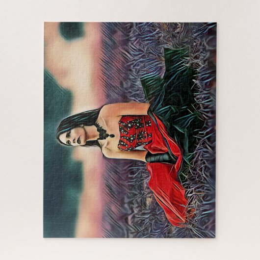 ゴシックガール座ってロマンチックな女性カスタマイズ ジグソーパズル (縦)