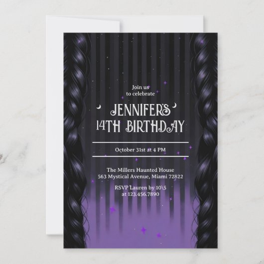 ゴシックガール編み紫10代の誕生日パーティー 招待状 (正面)