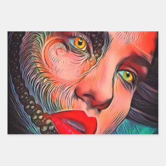 ゴシックガール顔イエローアイズレッドリップ ラッピングペーパーシート