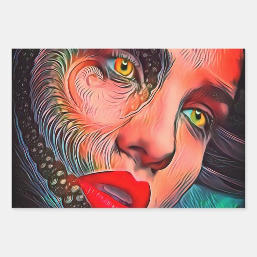 ゴシックガール顔イエローアイズレッドリップ ラッピングペーパーシート (正面3)