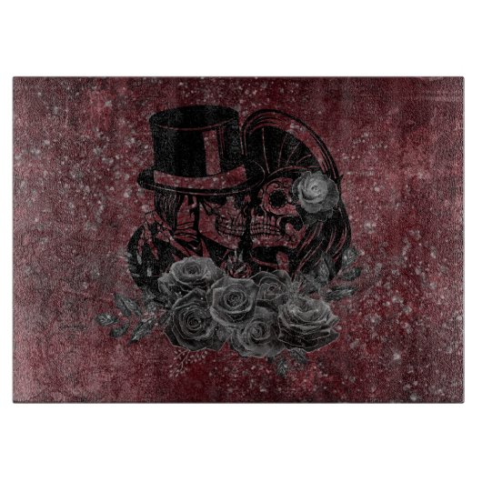 ゴシックキスをするスカルカップルと血の赤の永遠 カッティングボード (正面)