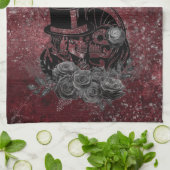 ゴシックキスをするスカルカップルと血の赤の永遠 キッチンタオル (折り畳み)