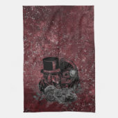 ゴシックキスをするスカルカップルと血の赤の永遠 キッチンタオル (縦)