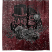 ゴシックキスをするスカルカップルと血の赤の永遠 シャワーカーテン (正面)