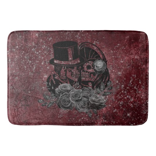 ゴシックキスをするスカルカップルと血の赤の永遠 バスマット (正面)