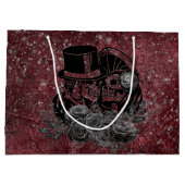 ゴシックキスをするスカルカップルと血の赤の永遠 ラージペーパーバッグ (裏面)