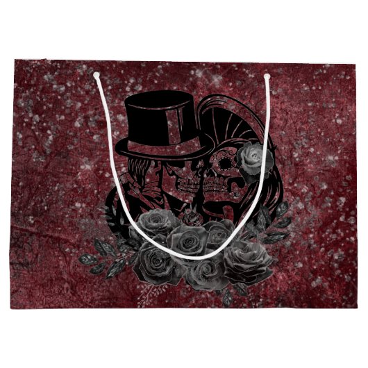 ゴシックキスをするスカルカップルと血の赤の永遠 ラージペーパーバッグ (裏面)