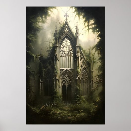 ゴシックキャッスル植物画 ダークアカデミア ポスター (正面)