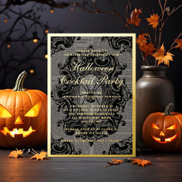 ゴシッククモハロウィンコクテルパーティーゴールド 箔招待状