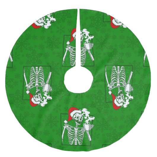 ゴシッククリスマススカルコーヒー骨格 ブラッシュドポリエステルツリースカート (正面)