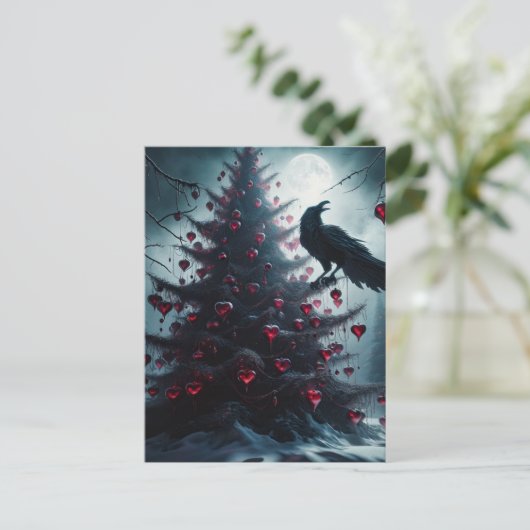 ゴシッククリスマスツリーとハートとレイヴン ポストカード (スタンド正面)