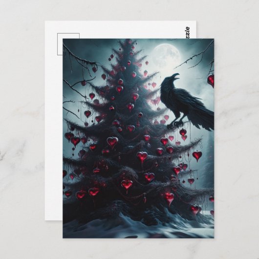 ゴシッククリスマスツリーとハートとレイヴン ポストカード (正面/裏面)