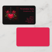 ゴシッククリムゾン赤いハートロマンティックロケットバラ 名刺 (正面/裏面)