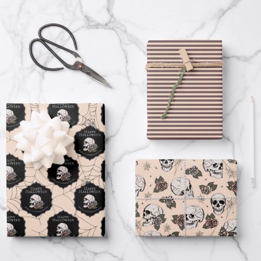 ゴシッククリームスカルとストライプハロウィーン ラッピングペーパーシート (正面)