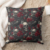 ゴシッククロウスカルプリントダークバラレイヴンスカル クッション (ブランケット)