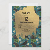 ゴシッククロース&ブラックバラティール（緑がかった色）ハロウィーン誕生日 招待状 (正面)
