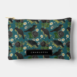 ゴシッククロース&ブラックバラ深いティール（緑がかった色）パターン アクセサリーポーチ