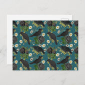 ゴシッククロース&ブラックバラ深いティール(緑がかった色)パターン シーズンポストカード (正面/裏面)