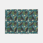 ゴシッククロース&ブラックバラ深いティール(緑がかった色)パターン フリースブランケット (正面(横))