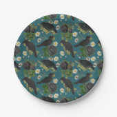 ゴシッククロース&ブラックバラ深いティール(緑がかった色)パターン ペーパープレート (正面)
