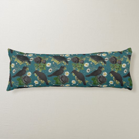 ゴシッククロース&ブラックバラ深いティール(緑がかった色)パターン ボディピロー (正面)