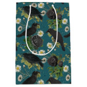 ゴシッククロース&ブラックバラ深いティール（緑がかった色）パターン ミディアムペーパーバッグ (正面)