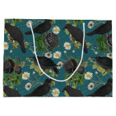 ゴシッククロース&ブラックバラ深いティール（緑がかった色）パターン ラージペーパーバッグ (裏面)
