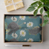 ゴシッククロース&ブラックバラ深いティール（緑がかった色）パターン 薄葉紙 (ギフト)