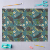 ゴシッククロース&ブラックバラ深いティール（緑がかった色）パターン 薄葉紙 (クラフト)