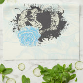 ゴシッククールスカル及びブルーバラカスタム キッチンタオル (折り畳み)