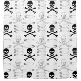 ゴシックグランジスカルのボーンと安全ピン シャワーカーテン