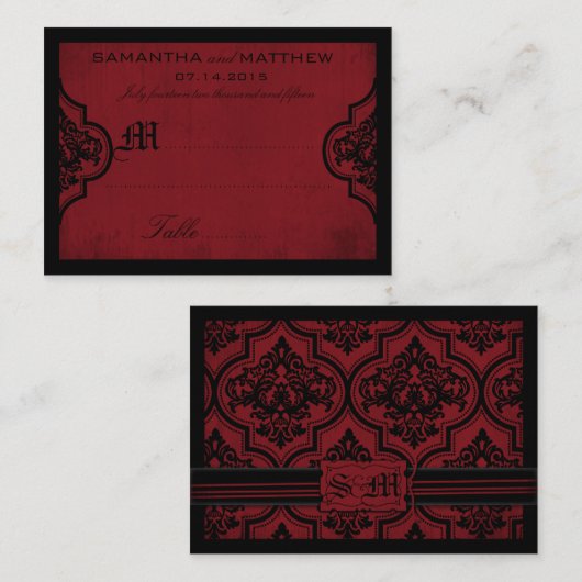 ゴシックグランジダマスク結婚レッド座席表 プレイスカード (正面/裏面)