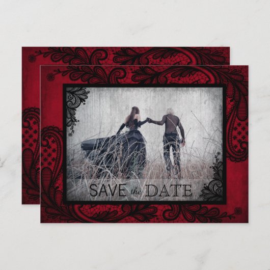 ゴシックグランジレース写真の保存日付 案内ポストカード (正面/裏面)