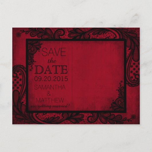 ゴシックグランジレース写真の保存日付 案内ポストカード (裏面)