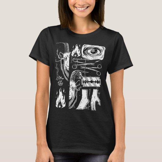 ゴシックグランジ様式Edgy Baphomet Sharp Objects emo Occu Tシャツ (正面)