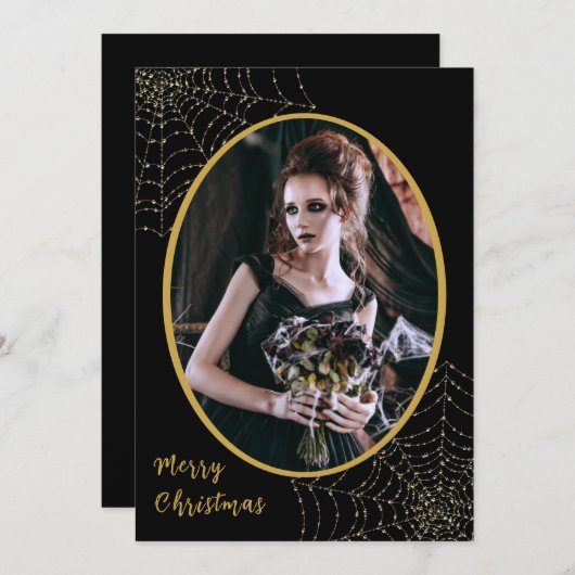ゴシックグリッタースパイダーウェブメリークリスマス1写真 シーズンカード (正面/裏面)