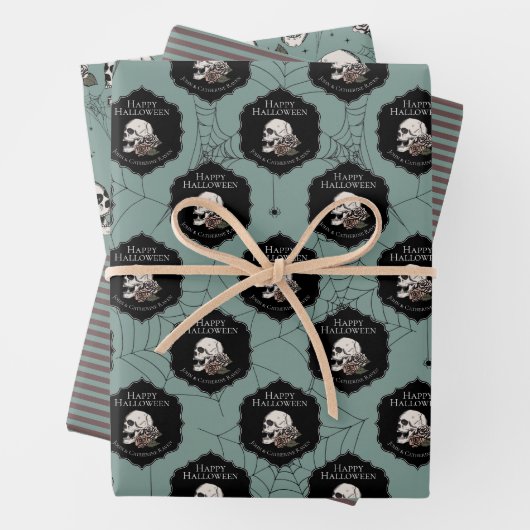 ゴシックグリーンスカルとストライプハロウィーン ラッピングペーパーシート (インサイチュ)