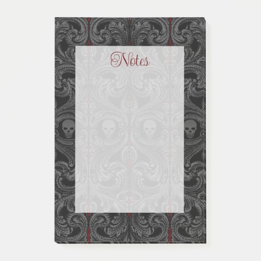 ゴシックグレーオーナメントとスカル ポストイット (正面)
