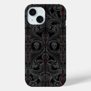 ゴシックグレーオーナメントとスカル iPhone 15ケース