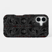 ゴシックグレーオーナメントとスカル iPhone 16ケース (裏面横)