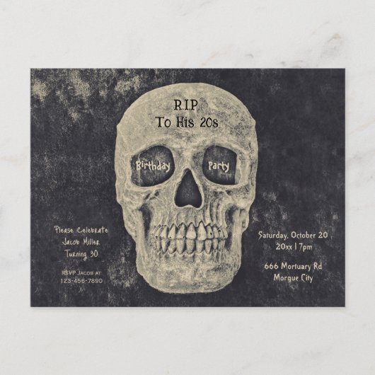 ゴシックグレーベージュスカル誕生日RIP To His 20 インビテーションポストカード (正面)