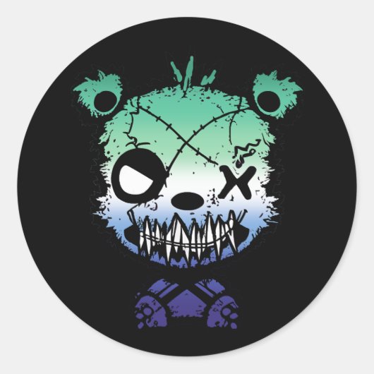 ゴシックゲイMLMプライド旗色クマ ラウンドシール (正面)