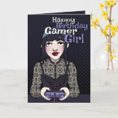 ゴシックゲーマー10代のガールダークブルー誕生日 カード (黄色い花)