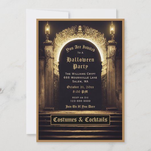 ゴシックコスチュームとカクテルハロウィーン招待状 招待状 (正面)