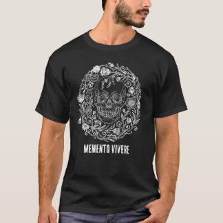 ゴシックコテージコア スカル&ワイルドフラワーイラスト Tシャツ